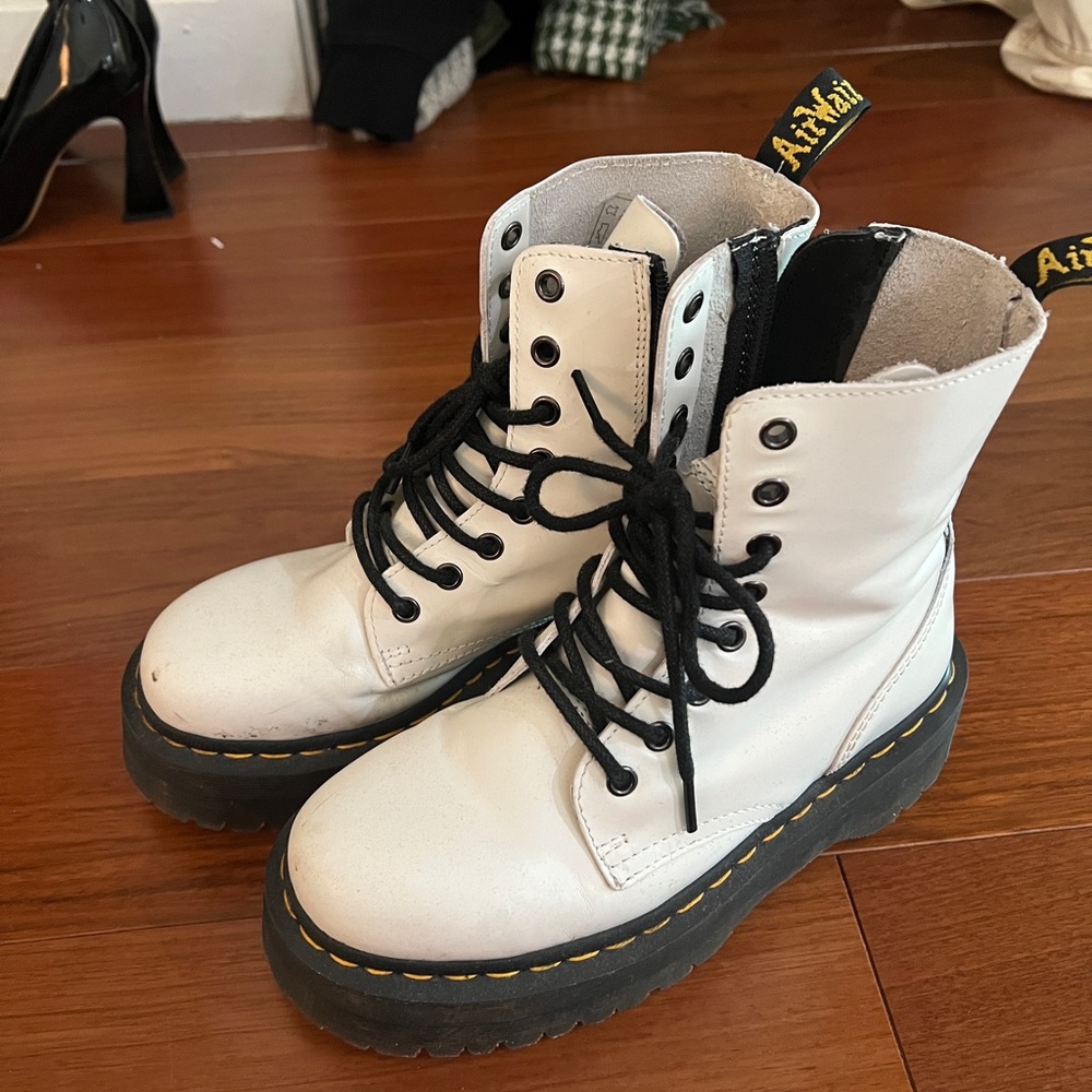 Dr. Martens White Combat Boots with Black Laces